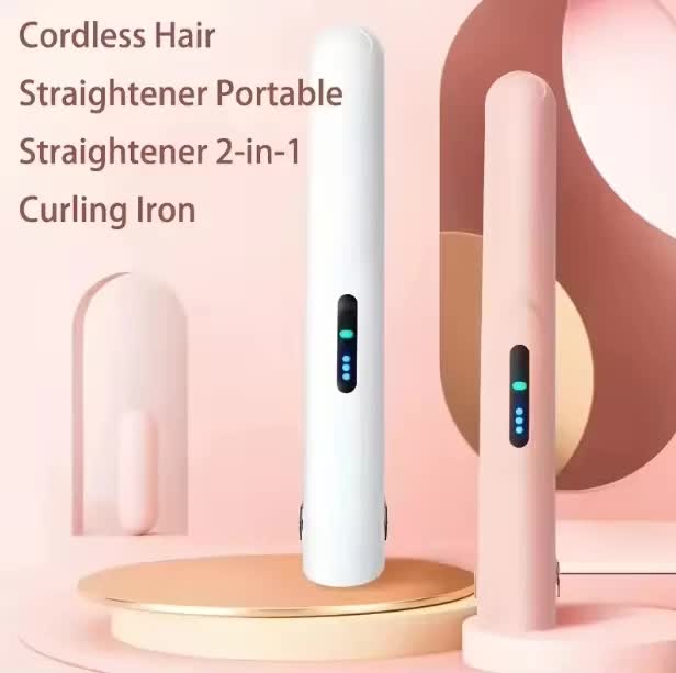 Cordless Mini Hair Straightener & Curler 2-in-1 - Portable USB Rechargeable Ceramic Flat Iron with 3 Temperature Settings - Compact Travel Styler for Bangs & Touch Ups - White - Image 2