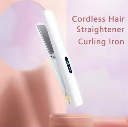 Cordless Mini Hair Straightener & Curler 2-in-1 - Portable USB Rechargeable Ceramic Flat Iron with 3 Temperature Settings - Compact Travel Styler for Bangs & Touch Ups - Pink - Image 3