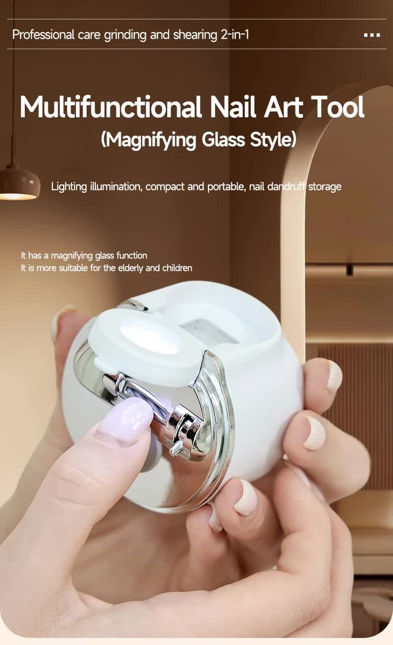 2-in-1 Electric Nail Clipper with Magnifying Glass & LED Light - Automatic Nail Trimmer & Polisher for Babies, Seniors & Adults - Safe USB Rechargeable Manicure Tool with Debris Storage - Black - Image 2
