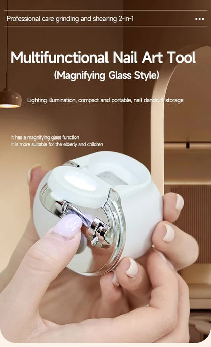 2-in-1 Electric Nail Clipper with Magnifying Glass & LED Light - Automatic Nail Trimmer & Polisher for Babies, Seniors & Adults - Safe USB Rechargeable Manicure Tool with Debris Storage - Black - Image 2