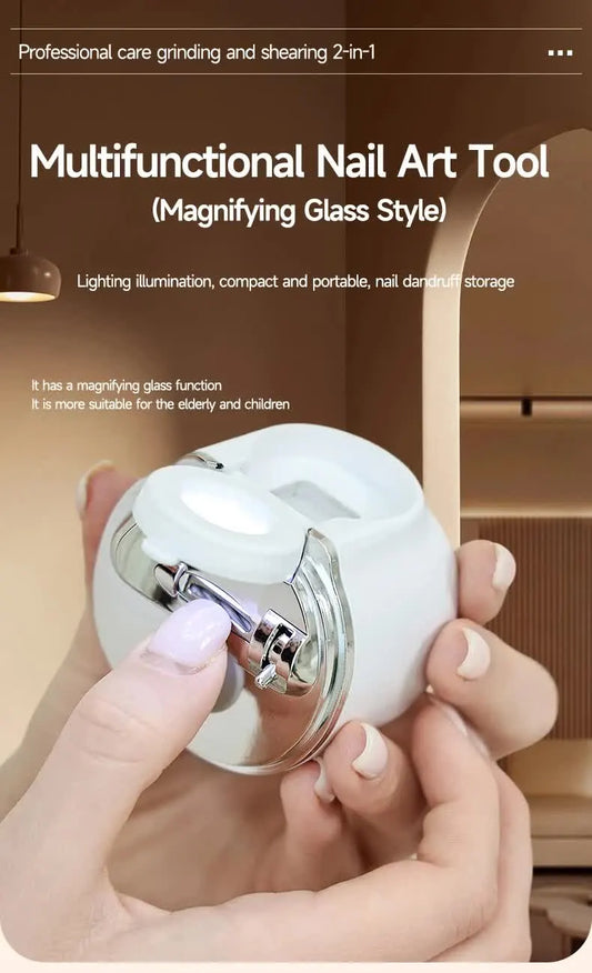 2-in-1 Electric Nail Clipper with Magnifying Glass & LED Light - Automatic Nail Trimmer & Polisher for Babies, Seniors & Adults - Safe USB Rechargeable Manicure Tool with Debris Storage - Black - Image 2