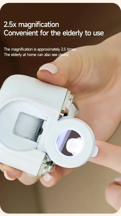 2-in-1 Electric Nail Clipper with Magnifying Glass & LED Light - Automatic Nail Trimmer & Polisher for Babies, Seniors & Adults - Safe USB Rechargeable Manicure Tool with Debris Storage - White - Image 5