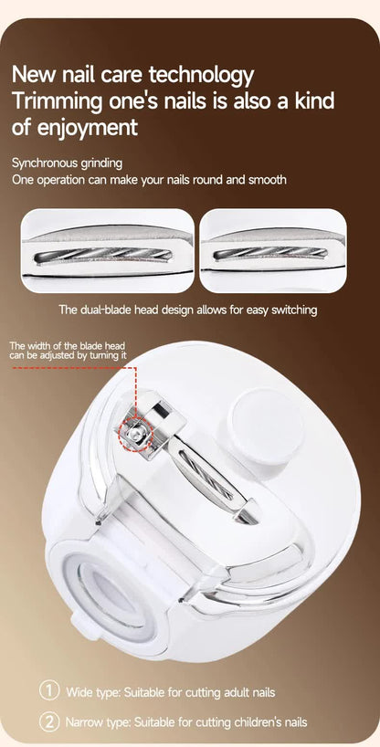 2-in-1 Electric Nail Clipper with Magnifying Glass & LED Light - Automatic Nail Trimmer & Polisher for Babies, Seniors & Adults - Safe USB Rechargeable Manicure Tool with Debris Storage - White - Image 7