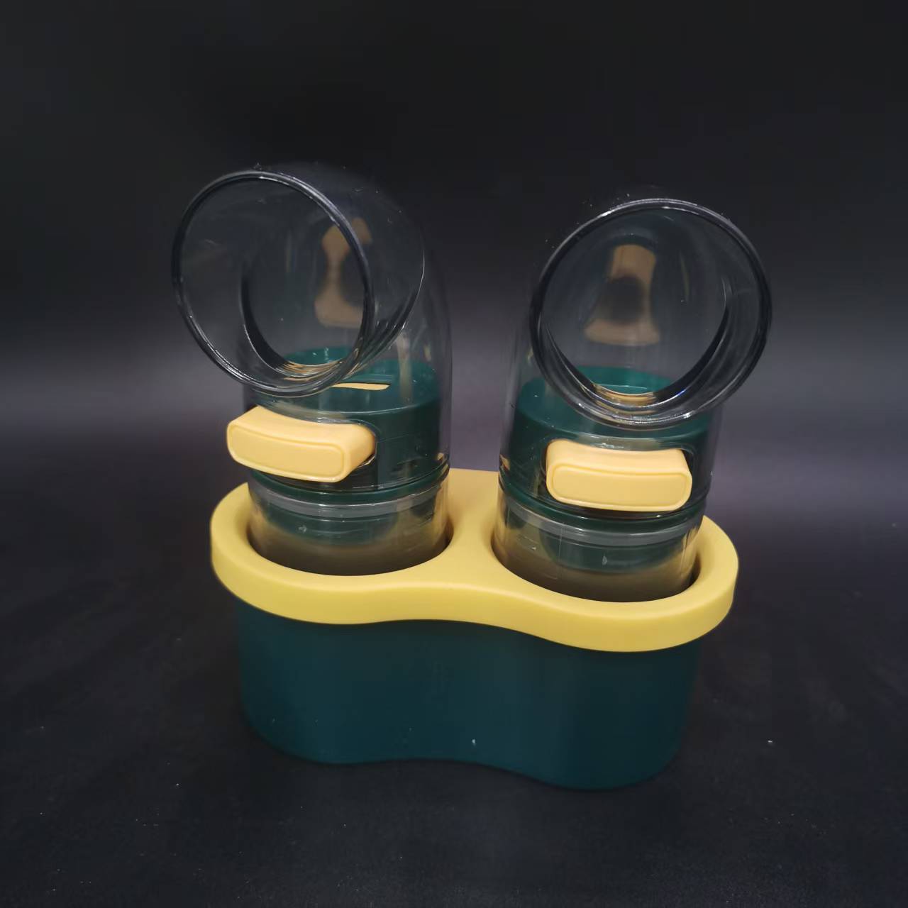 2 PCS Quantitative Salt & Spice Dispenser Set with Storage Base - 0.5g Precise Metering Shakers for Salt & Pepper - Push Button Portion Control Kitchen Organiser - Dark Green - Image 2