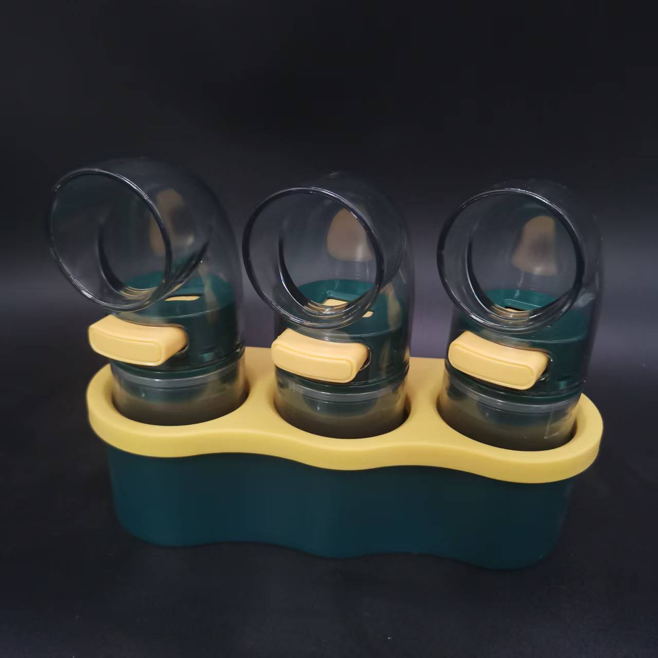 3 PCS Quantitative Salt & Spice Dispenser Set with Storage Base - 0.5g Precise Metering Shakers for Salt, Pepper & Spices - Push Button Portion Control Kitchen Organiser - Dark Green - Image 2