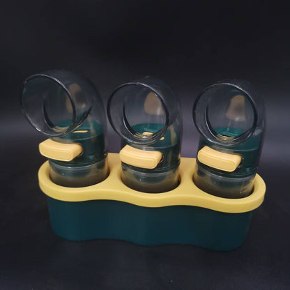 3 PCS Quantitative Salt & Spice Dispenser Set with Storage Base - 0.5g Precise Metering Shakers for Salt, Pepper & Spices - Push Button Portion Control Kitchen Organiser - Dark Green - Image 2