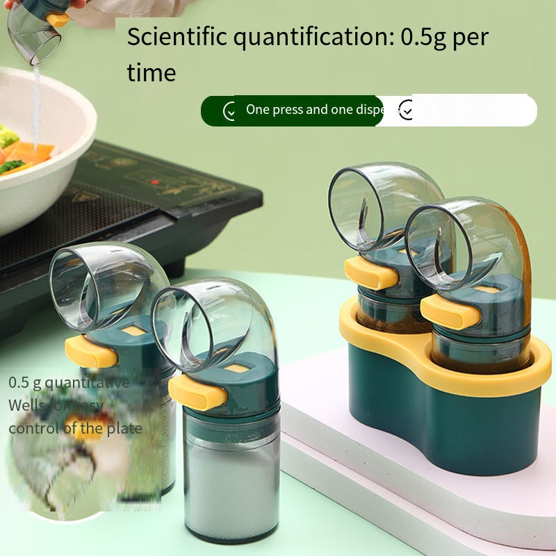 3 PCS Quantitative Salt & Spice Dispenser Set with Storage Base - 0.5g Precise Metering Shakers for Salt, Pepper & Spices - Push Button Portion Control Kitchen Organiser - Dark Green - Image 3