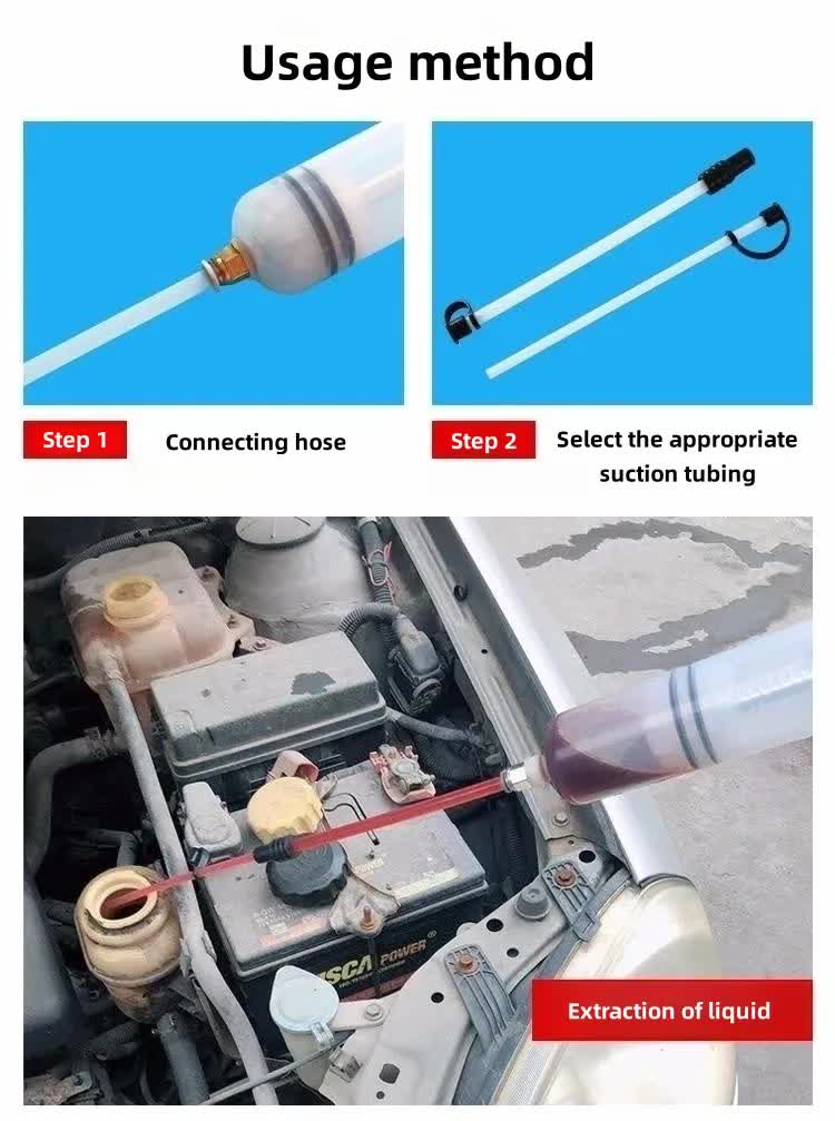 200ml Fluid Extractor & Transfer Pump - Manual Oil Syringe with Extension Tubes for Automotive Brake, Gear & Power Steering Fluids - Heavy Duty Suction Tool - Image 5