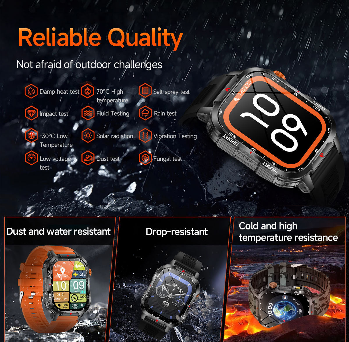 Rugged Outdoor Smart Watch for Men - 1100mAh Extra Long Battery with LED Flashlight & Compass - 2.01" HD Screen Bluetooth Calling IP68 Waterproof Fitness Tracker - Camouflage Color - Image 7