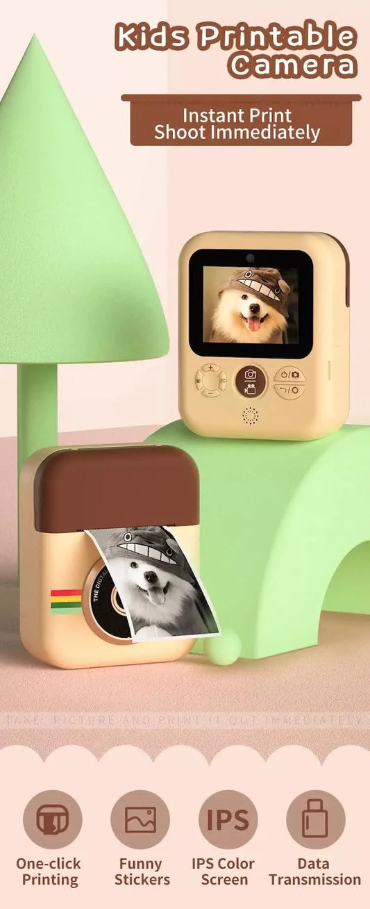 Kids Instant Print Camera with 16GB SD Card & 3 Paper Rolls - Retro Thermal Digital Camera & Video Recorder - 1080P Dual Lens Selfie Toy Gift - Brown - Image 2