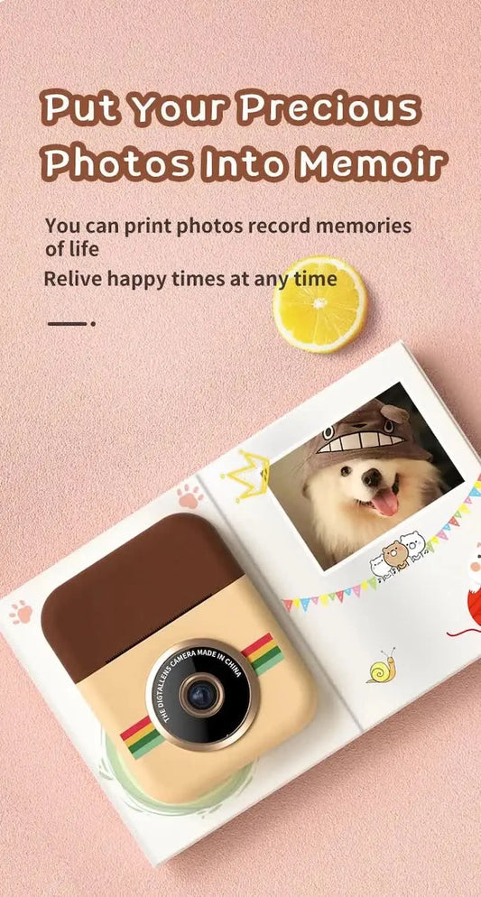 Kids Instant Print Camera with 32GB SD Card & 3 Paper Rolls - Retro Thermal Digital Camera & Video Recorder - 1080P Dual Lens Selfie Toy Gift - Brown - Image 3