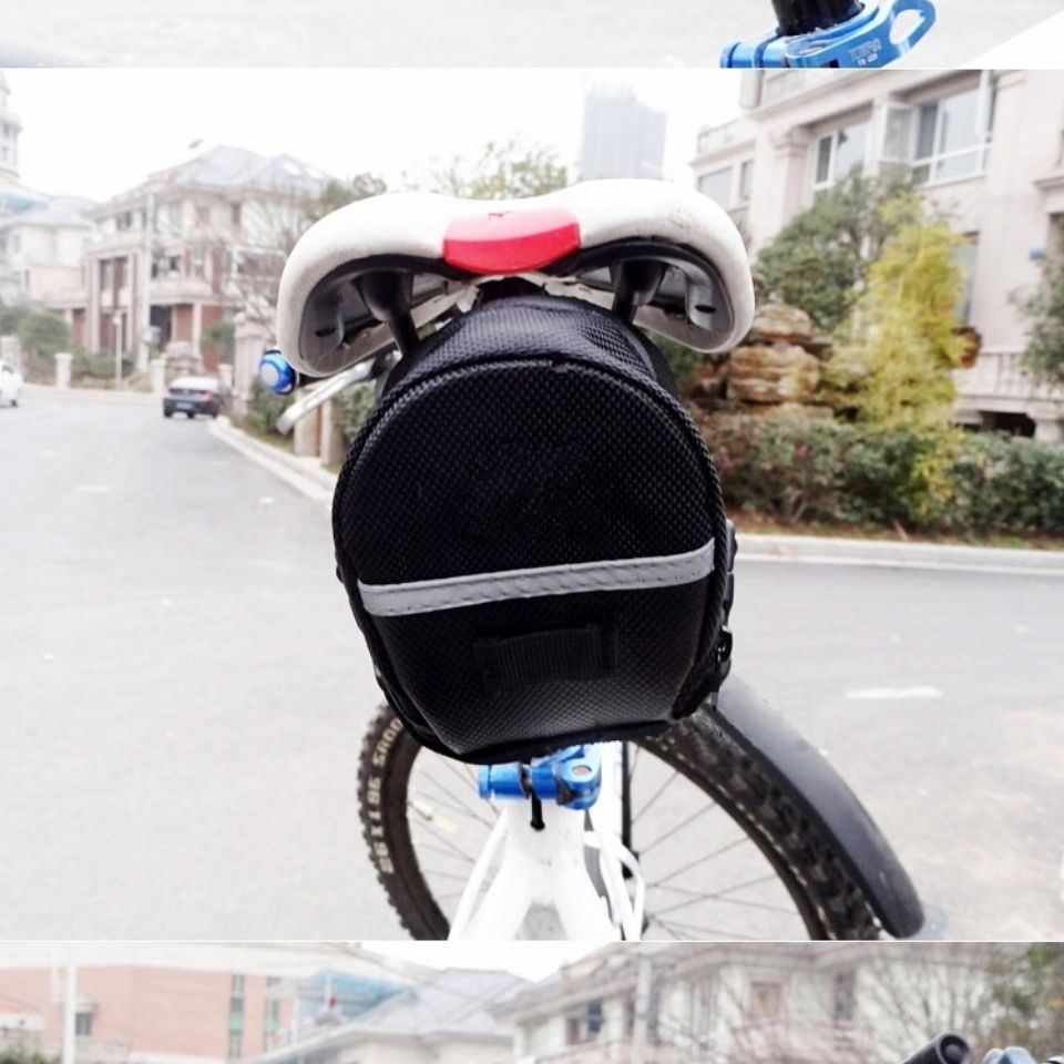 Bike Saddle Bag Under Seat Storage Pouch - Compact 600D Cycling Wedge Pack with Reflective Strip & Tail Light Loop - Quick Release Strap for MTB Road & Folding Bikes - Black - Image 2
