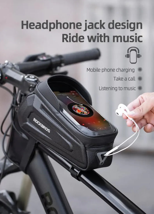 ROCKBROS Hard Shell Bike Top Tube Bag - Waterproof Cycling Frame Pouch with TPU Touchscreen Phone Holder & Sun Visor - 1.7L Large Capacity for MTB & Road Bikes - Black - Image 3