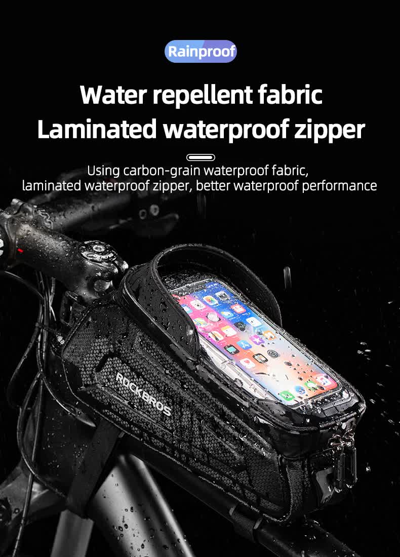 ROCKBROS Hard Shell Bike Top Tube Bag - Waterproof Cycling Frame Pouch with TPU Touchscreen Phone Holder & Sun Visor - 1.7L Large Capacity for MTB & Road Bikes - Black - Image 4
