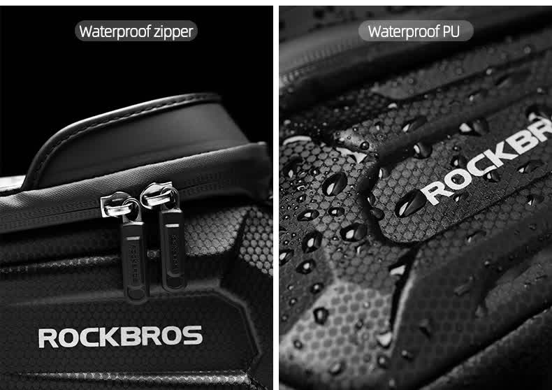 ROCKBROS Hard Shell Bike Top Tube Bag - Waterproof Cycling Frame Pouch with TPU Touchscreen Phone Holder & Sun Visor - 1.7L Large Capacity for MTB & Road Bikes - Black - Image 5
