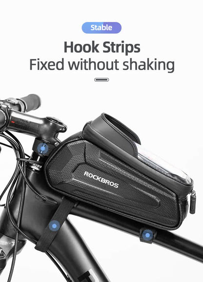 ROCKBROS Hard Shell Bike Top Tube Bag - Waterproof Cycling Frame Pouch with TPU Touchscreen Phone Holder & Sun Visor - 1.7L Large Capacity for MTB & Road Bikes - Black - Image 6