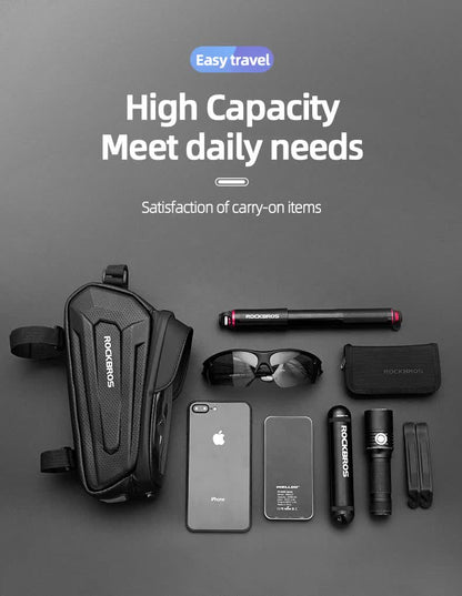 ROCKBROS Hard Shell Bike Top Tube Bag - Waterproof Cycling Frame Pouch with TPU Touchscreen Phone Holder & Sun Visor - 1.7L Large Capacity for MTB & Road Bikes - Black - Image 7