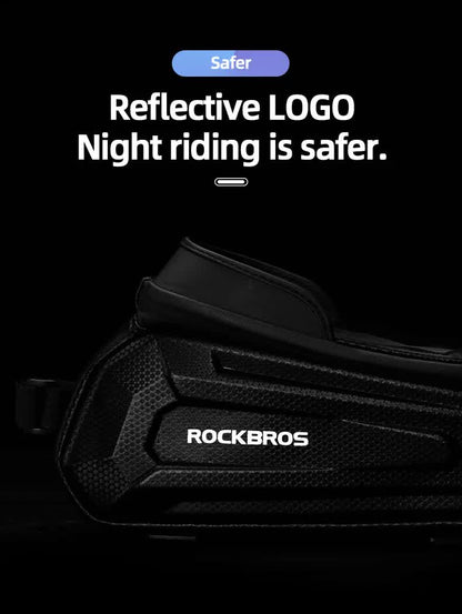 ROCKBROS Hard Shell Bike Top Tube Bag - Waterproof Cycling Frame Pouch with TPU Touchscreen Phone Holder & Sun Visor - 1.7L Large Capacity for MTB & Road Bikes - Black - Image 9