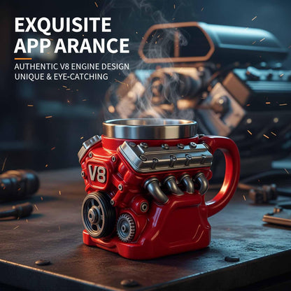 3D V8 Engine Coffee Mug Stainless Steel Liner Resin Novelty Cup 300ml Double Wall Insulated Gift for Car Enthusiasts Mechanics Red - Image 2