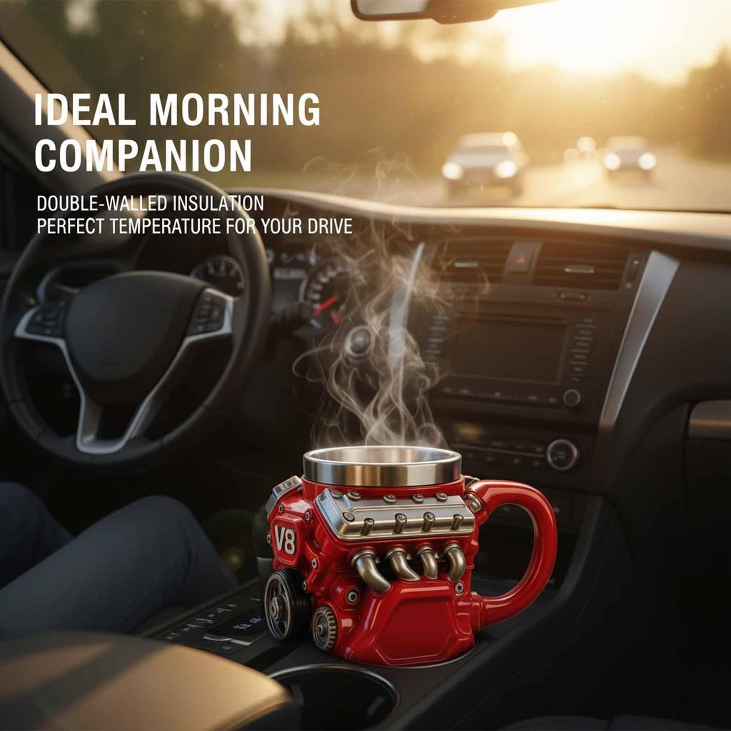 3D V8 Engine Coffee Mug Stainless Steel Liner Resin Novelty Cup 300ml Double Wall Insulated Gift for Car Enthusiasts Mechanics Red - Image 5