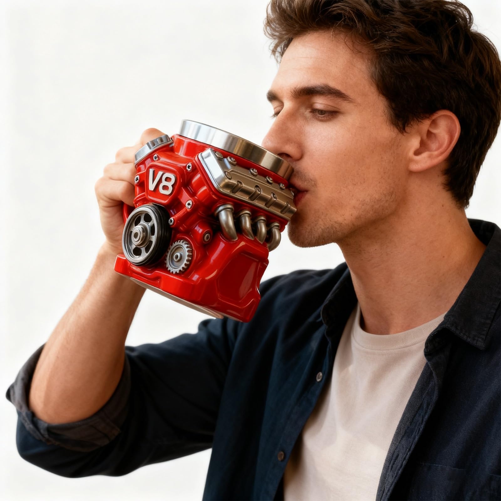 3D V8 Engine Coffee Mug Stainless Steel Liner Resin Novelty Cup 300ml Double Wall Insulated Gift for Car Enthusiasts Mechanics Red - Image 6