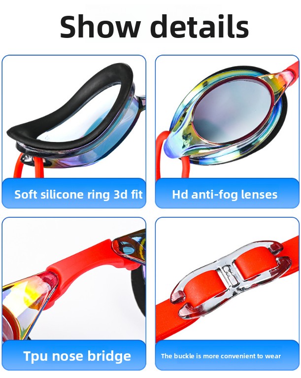 Black Swimming Goggles Mirrored Anti-Fog UV Protection Waterproof HD Silicone Seal Swim Glasses for Men Women Training Racing - Image 7