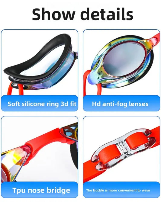 Black Swimming Goggles Mirrored Anti-Fog UV Protection Waterproof HD Silicone Seal Swim Glasses for Men Women Training Racing - Image 7