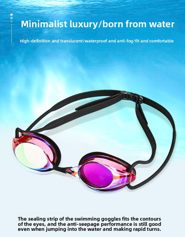 Purple Swimming Goggles Mirrored Anti-Fog UV Protection Waterproof HD Silicone Seal Swim Glasses for Men Women Training Racing - Image 2