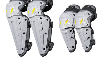 SULAITE CE Level 1 Certified 4 Piece Motorcycle Protective Gear Set Grey Knee Pads and Elbow Guards Long Shin Armour Quick Release for Motocross Dirt Bike