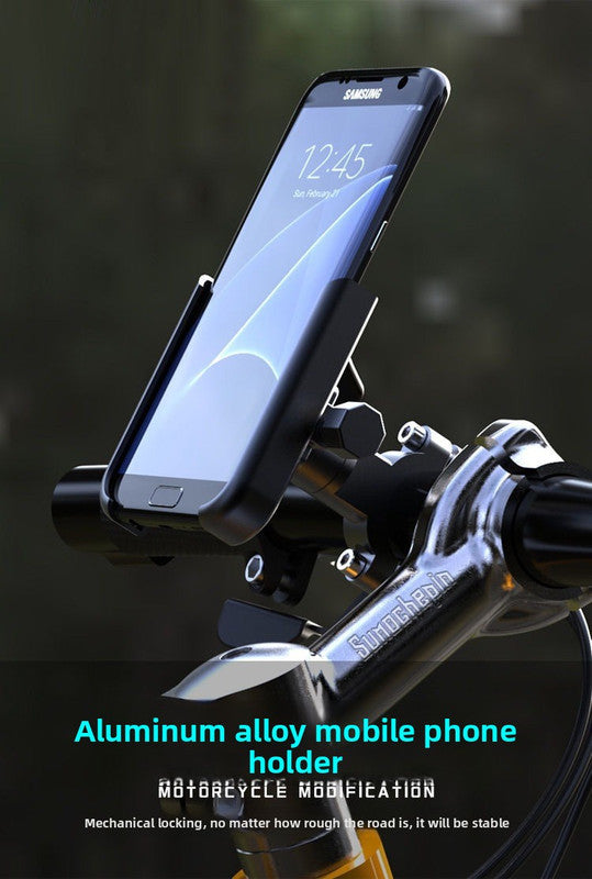 Universal Aluminium Motorcycle Phone Holder Handlebar Mount 360 Rotation Anti-Shake CNC Metal for Bike Scooter 4-7 Inch Phones Black - Image 3