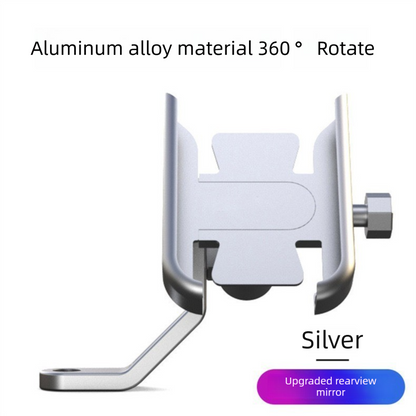 Universal Aluminium Motorcycle Phone Holder Rearview Mirror Mount 360 Rotation Anti-Shake M3 Metal for Motorbike Scooter Sliver