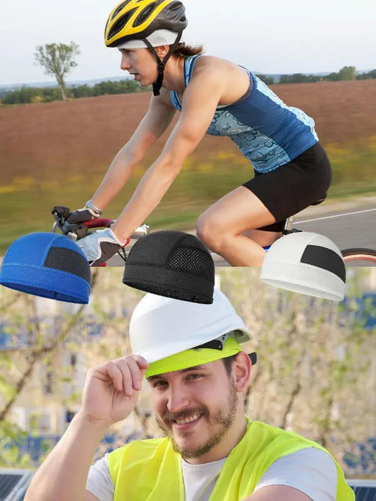 Cooling Mesh Skull Cap Helmet Liner Sweat Wicking Quick Dry Beanie Blue for Cycling Motorbike Running Hard Hat One Size - Image 4