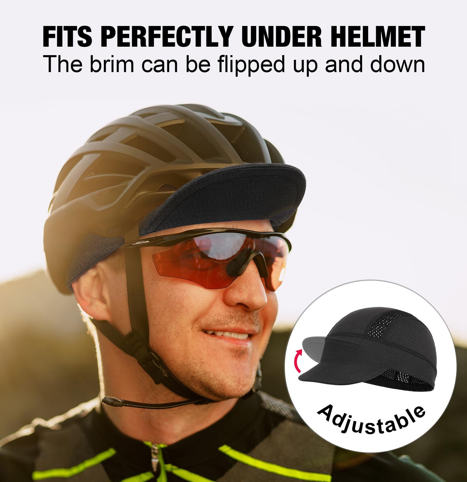 White Mesh Cycling Cap Under Helmet Liner Breathable Skull Cap with Flip Up Brim Sun Shade Moisture Wicking Hat for Bike Running Fits 55-60cm - Image 2