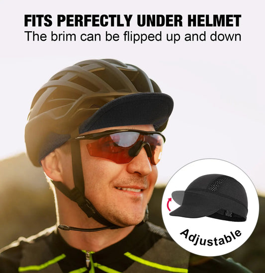 White Mesh Cycling Cap Under Helmet Liner Breathable Skull Cap with Flip Up Brim Sun Shade Moisture Wicking Hat for Bike Running Fits 55-60cm - Image 2