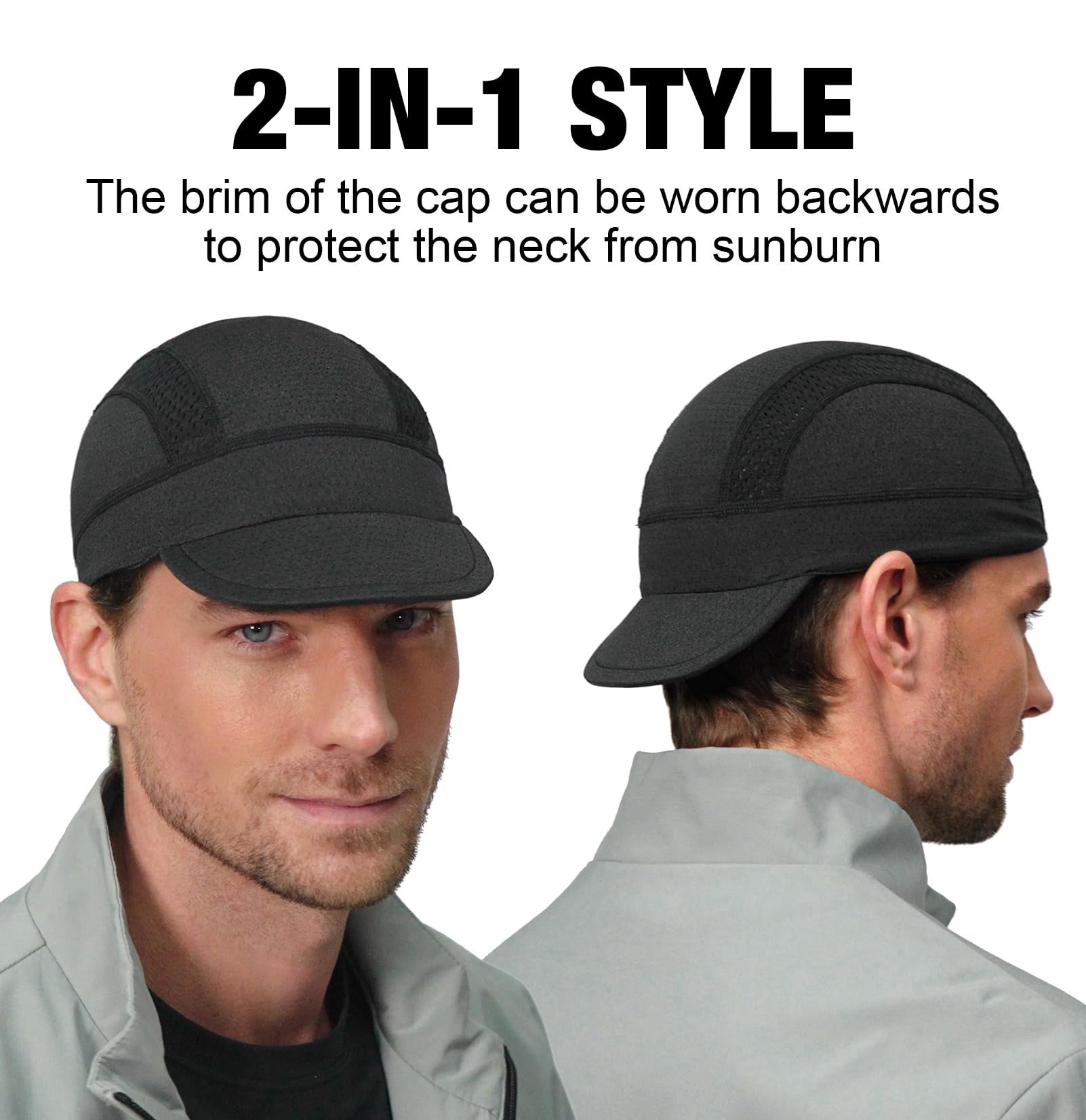 White Mesh Cycling Cap Under Helmet Liner Breathable Skull Cap with Flip Up Brim Sun Shade Moisture Wicking Hat for Bike Running Fits 55-60cm - Image 3