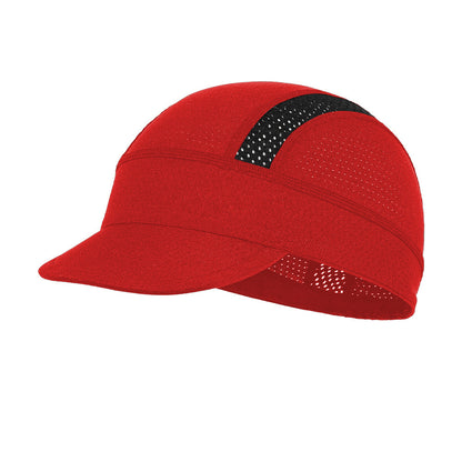 Red Mesh Cycling Cap Under Helmet Liner Breathable Skull Cap with Flip Up Brim Sun Shade Moisture Wicking Hat for Bike Running Fits 55-60cm