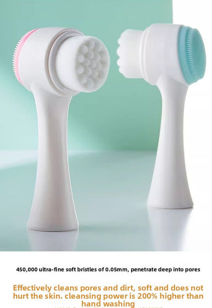 2-in-1 Dual Sided Facial Cleansing Brush Soft Microfiber & Silicone Scrubber Manual Face Washer Exfoliator Tool Blue for Deep Pore Cleaning - Image 3