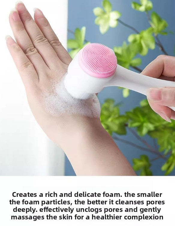 2-in-1 Dual Sided Facial Cleansing Brush Soft Microfiber & Silicone Scrubber Manual Face Washer Exfoliator Tool Blue for Deep Pore Cleaning - Image 5