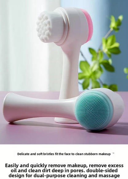 2-in-1 Dual Sided Facial Cleansing Brush Soft Microfiber & Silicone Scrubber Manual Face Washer Exfoliator Tool Pink for Deep Pore Cleaning - Image 2