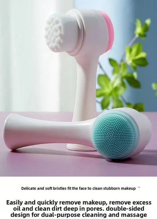 2-in-1 Dual Sided Facial Cleansing Brush Soft Microfiber & Silicone Scrubber Manual Face Washer Exfoliator Tool Pink for Deep Pore Cleaning - Image 2