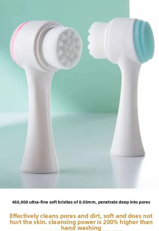 2 PCS Dual Sided Facial Cleansing Brush Set Soft Microfiber & Silicone Scrubber Manual Face Washer Exfoliator Tool Blue & Pink for Deep Pore Cleaning - Image 3
