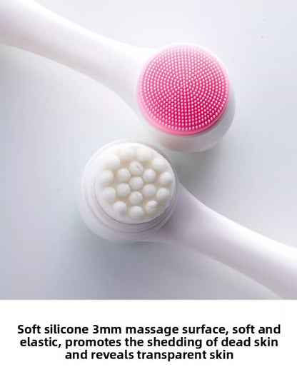 2 PCS Dual Sided Facial Cleansing Brush Set Soft Microfiber & Silicone Scrubber Manual Face Washer Exfoliator Tool Blue & Pink for Deep Pore Cleaning - Image 4