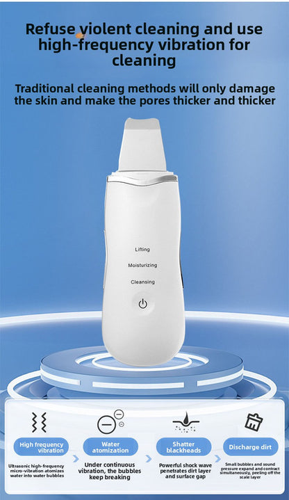 Ultrasonic Skin Scrubber Facial Spatula Blackhead Remover & Pore Cleaner with Ion EMS Lifting Mode Rechargeable Beauty Tool Black - Image 2