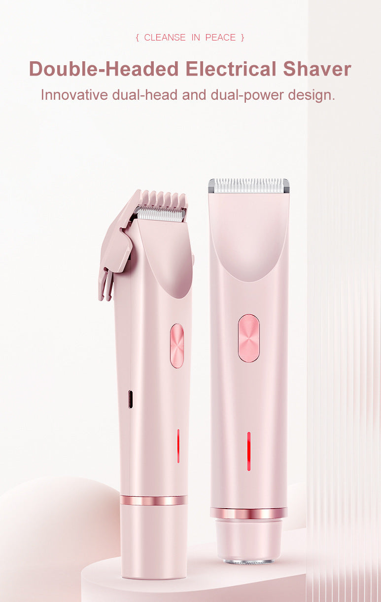 2-in-1 Electric Lady Shaver & Bikini Trimmer Dual Head Waterproof Wet & Dry Body Hair Remover Cordless Razor for Face Legs Underarms Pink - Image 2