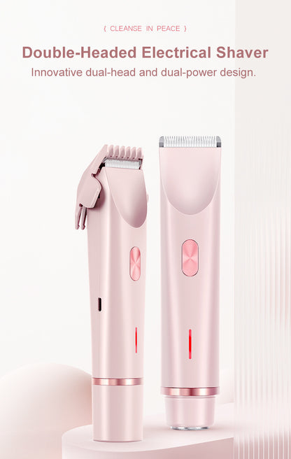 2-in-1 Electric Lady Shaver & Bikini Trimmer Dual Head Waterproof Wet & Dry Body Hair Remover Cordless Razor for Face Legs Underarms Pink - Image 2