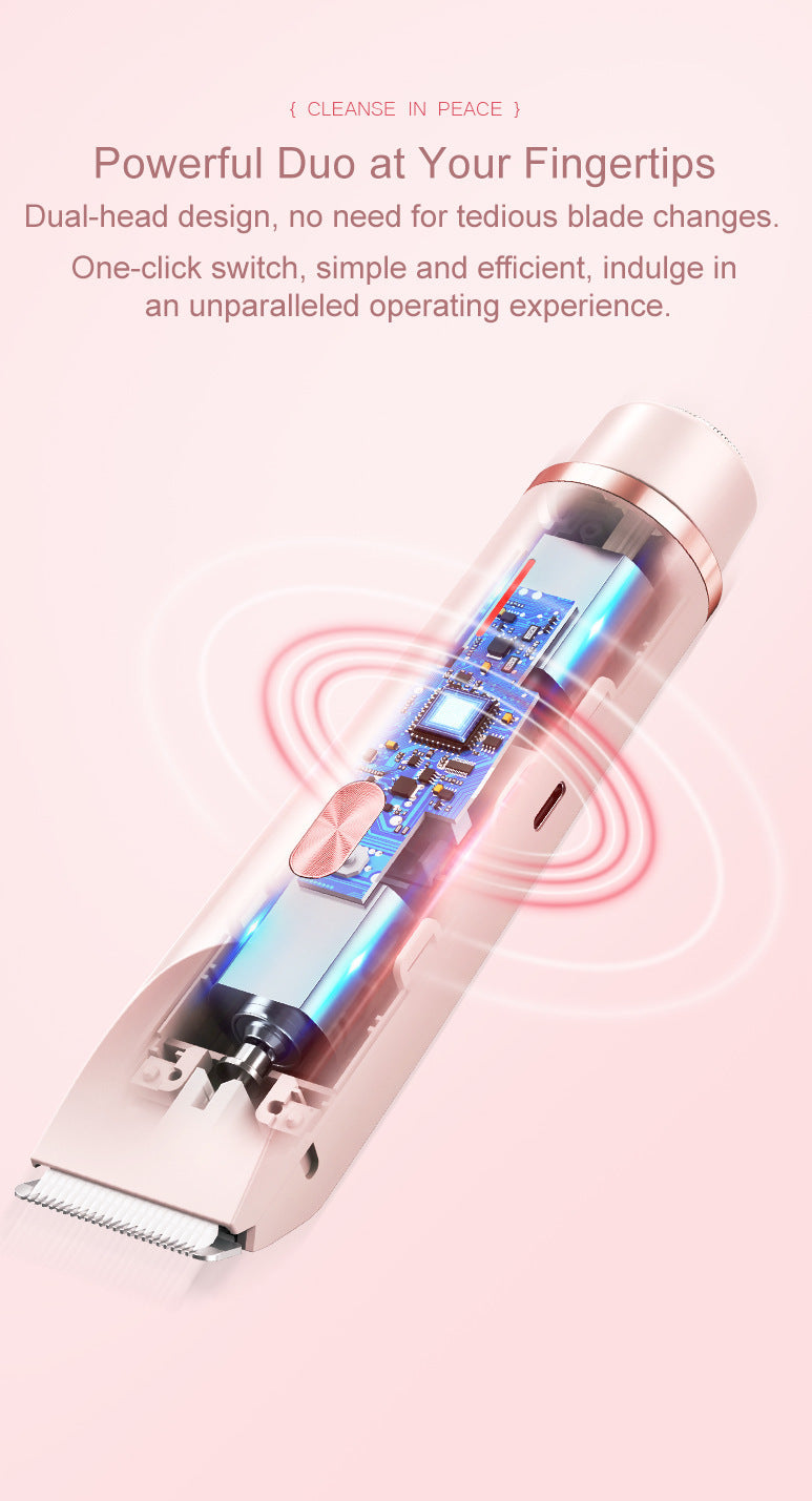 2-in-1 Electric Lady Shaver & Bikini Trimmer Dual Head Waterproof Wet & Dry Body Hair Remover Cordless Razor for Face Legs Underarms Blue - Image 7