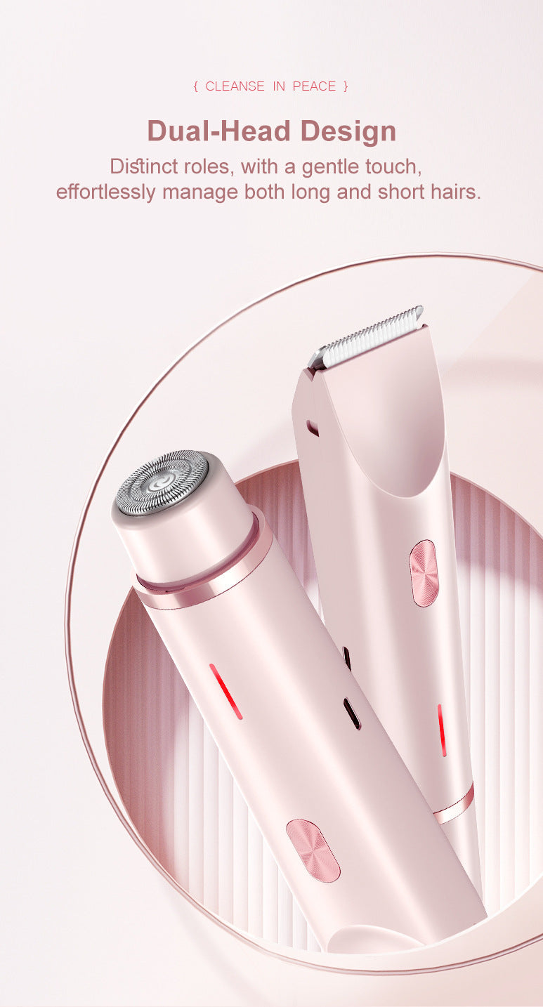 2-in-1 Electric Lady Shaver & Bikini Trimmer Dual Head Waterproof Wet & Dry Body Hair Remover Cordless Razor for Face Legs Underarms Purple - Image 2