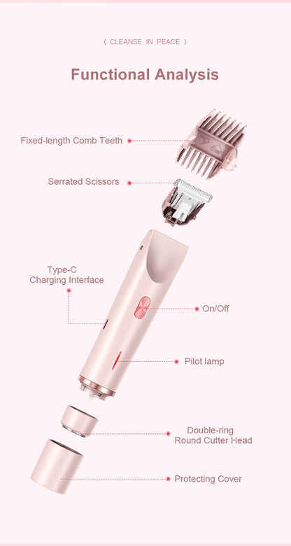 2-in-1 Electric Lady Shaver & Bikini Trimmer Dual Head Waterproof Wet & Dry Body Hair Remover Cordless Razor for Face Legs Underarms Purple - Image 8