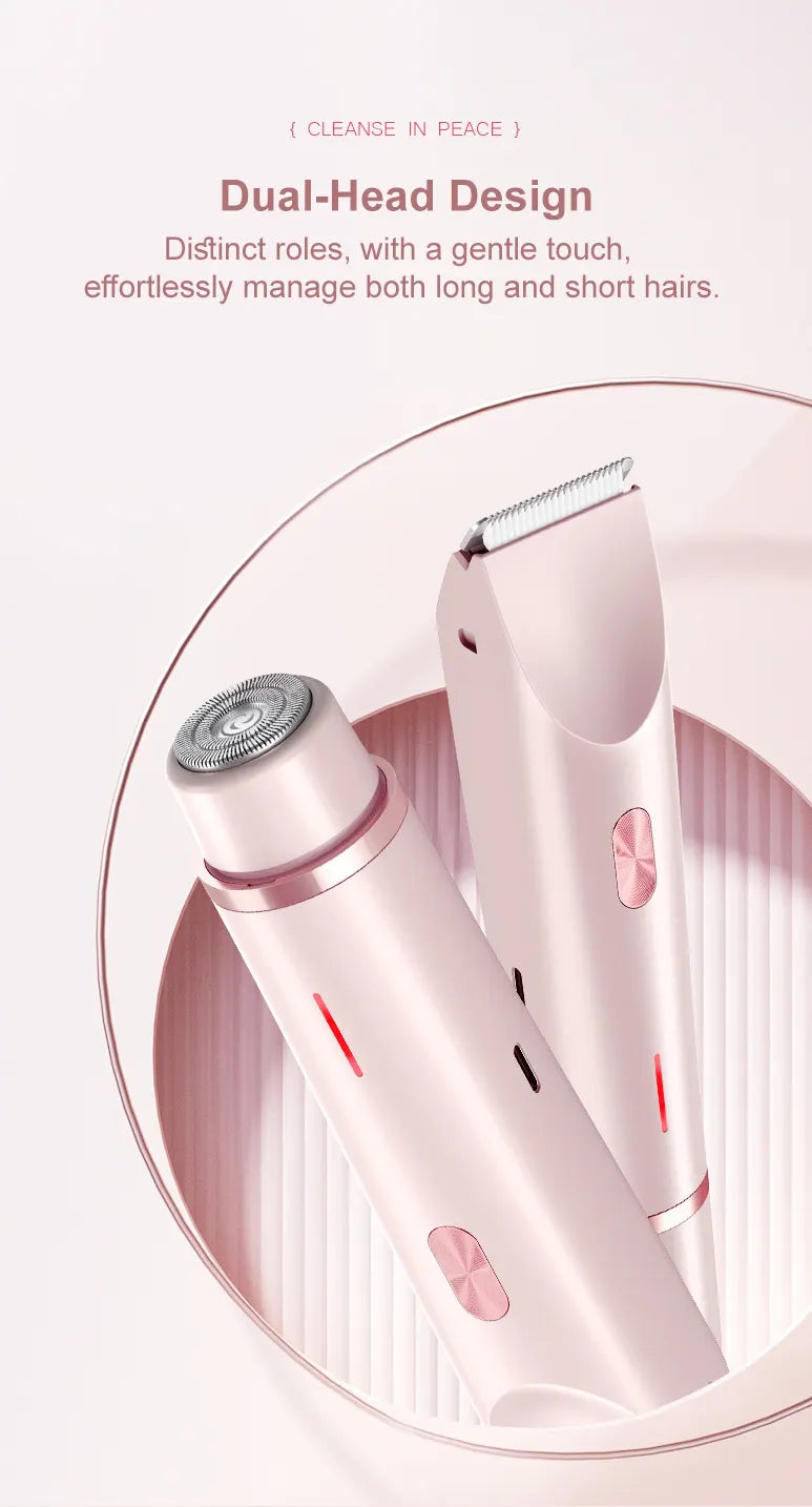 2-in-1 Electric Lady Shaver & Bikini Trimmer Dual Head Waterproof Wet & Dry Body Hair Remover Cordless Razor for Face Legs Underarms White - Image 2
