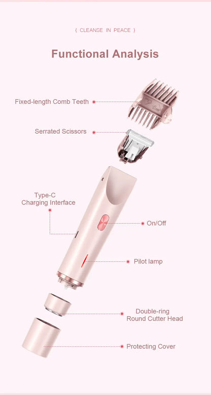 2-in-1 Electric Lady Shaver & Bikini Trimmer Dual Head Waterproof Wet & Dry Body Hair Remover Cordless Razor for Face Legs Underarms White - Image 8